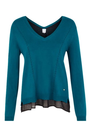 Pull trompe l'œil - Bleu canard