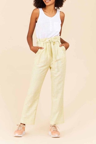 Pantalon droit taille haute en lin - Jaune