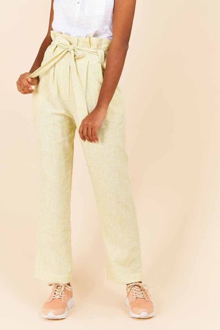 Pantalon droit taille haute en lin - Jaune