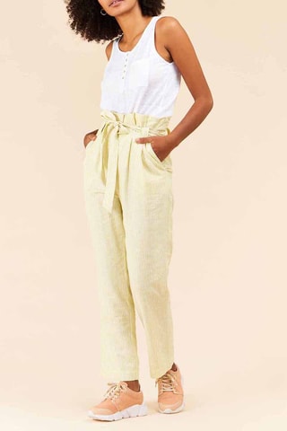Pantalon droit taille haute en lin - Jaune