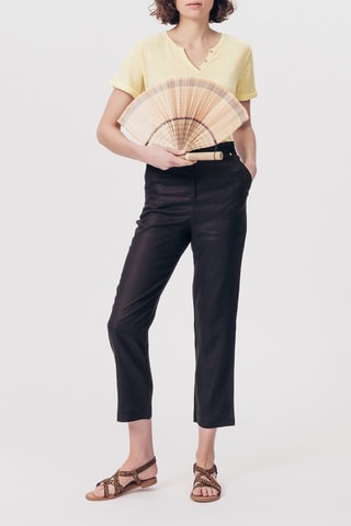 Chino en lin 7/8 taille haute Panize - Noir