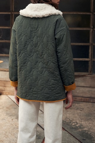 Veste matelassée réversible en lin - Jaune mimosa et kaki