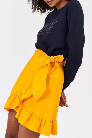 Jupe portefeuille en lin - Moutarde