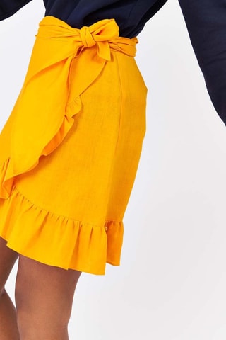 Jupe portefeuille en lin - Moutarde