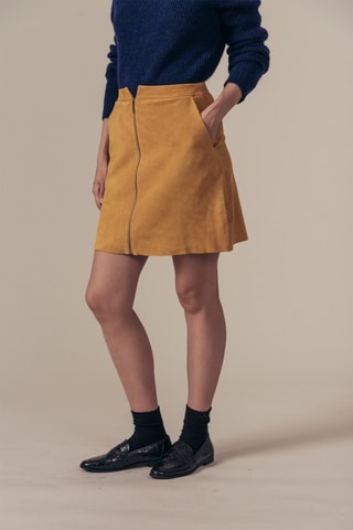 Jupe droite en cuir de chèvre taille haute Jorgia - Camel