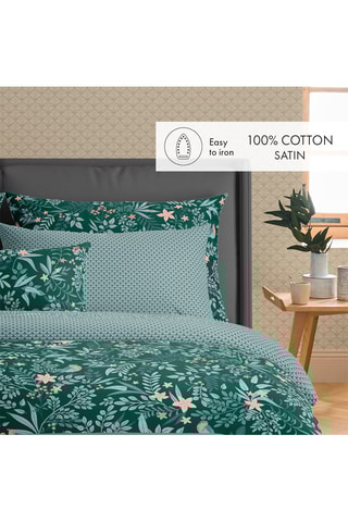 2 fundas de almohada de satén de algodón 80 hilos/cm² Harmonie des oiseaux - Verde