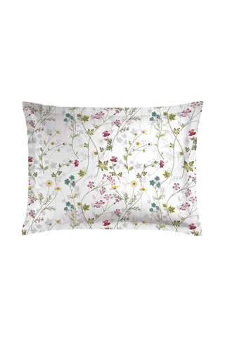2 fundas de almohada de satén de algodón 80 hilos/cm² Fleurs sauvages - Blanco y rosa