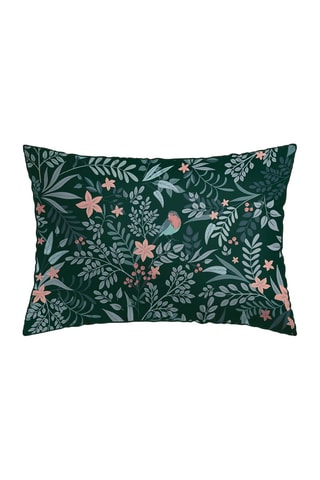 2 fundas de almohada de satén de algodón 80 hilos/cm² Harmonie des oiseaux - Verde y rosa