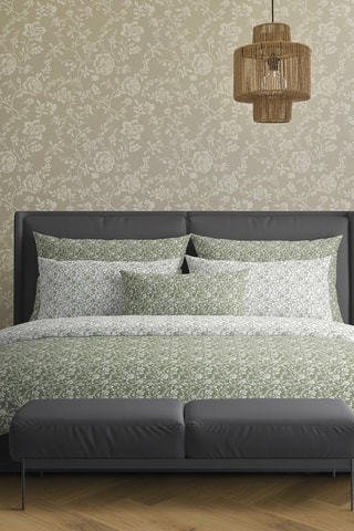 2 fundas de almohada de satén de algodón 200 hilos/cm² Parterre de Roses - Verde