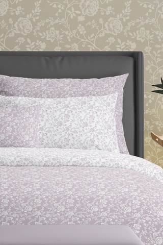 2 fundas de almohada de satén de algodón 200 hilos/cm² Parterre de Roses - Violeta