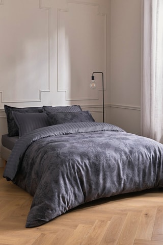 2 federe in raso di cotone 79 fili/cm² Toile Fleurie - Grigio scuro