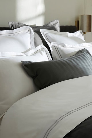 2 fundas de almohada de satén de algodón Nice - Blanco y plateado - 50 x 70 cm