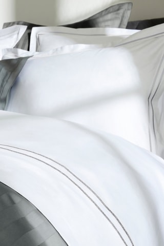 2 fundas de almohada de satén de algodón Nice - Blanco y plateado - 50 x 70 cm