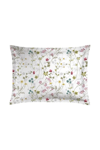 2 fundas de almohada de satén de algodón 80 hilos/cm² - Fleurs sauvages - Blanco y rosa