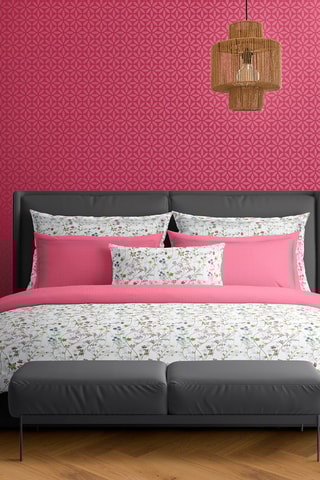 Juego de nórdico de satén de algodón 80 hilos/cm² Fleurs sauvages - Blanco y rosa