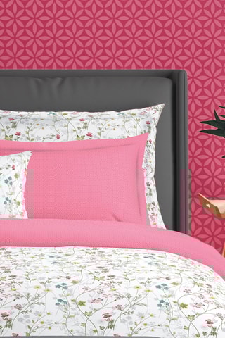 Juego de nórdico de satén de algodón 80 hilos/cm² Fleurs sauvages - Blanco y rosa