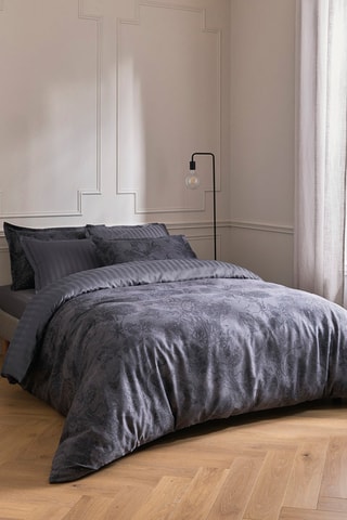 Parure copripiumino in raso di cotone 79 fili/cm² Toile Fleurie - Grigio scuro