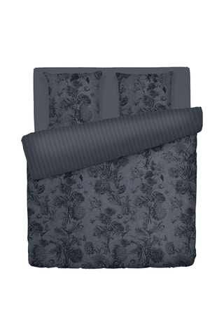 Parure copripiumino in raso di cotone 79 fili/cm² Toile Fleurie - Grigio scuro