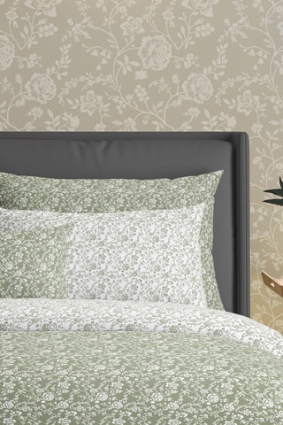 Juego de nórdico de satén de algodón 200 hilos/cm² Parterre de Roses - Verde