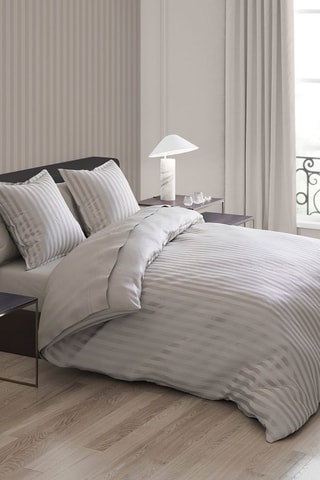 Parure copripiumino in raso di cotone 79 fili/cm² Dobby Stripe - Taupe