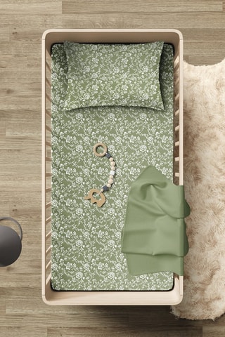 Juego de nórdico de satén de algodón 200 hilos/cm² Parterre de Roses - Verde