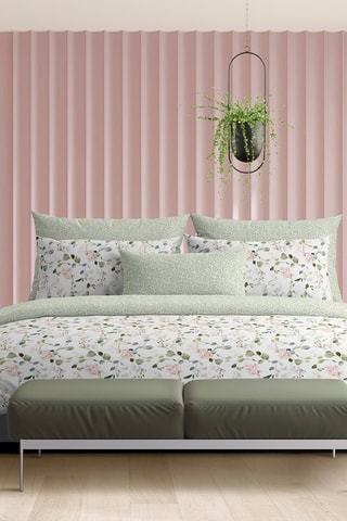 Lençol liso Eclat d'eucalyptus - Branco e verde -