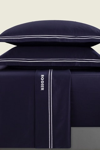 Parure lenzuola in raso di cotone 80 fili/cm² Nice - Bianco e blu scuro 