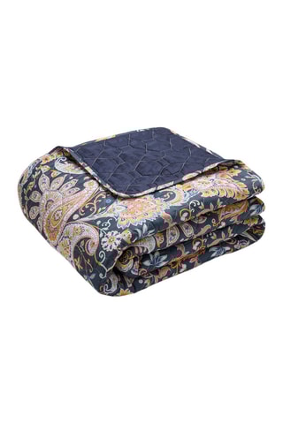 Copriletto XL in raso di cotone 80 fili/cm² Boteh  - Blu scuro e arancione