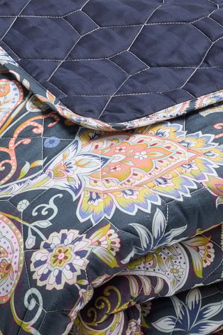 Copriletto XL in raso di cotone 80 fili/cm² Boteh  - Blu scuro e arancione