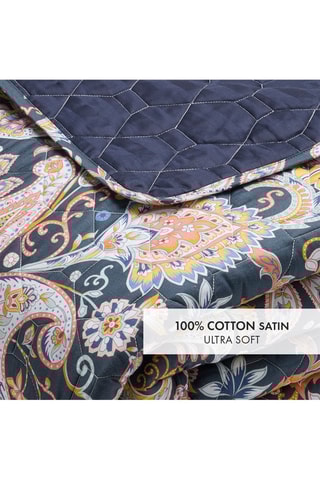 Copriletto XL in raso di cotone 80 fili/cm² Boteh  - Blu scuro e arancione