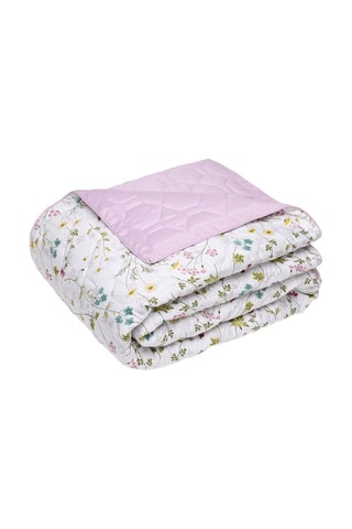 Colcha de satén de algodón 80 hilos/cm² Fleurs sauvages - Blanco y violeta