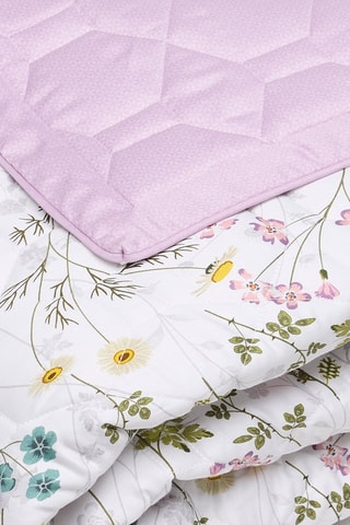 Colcha de satén de algodón 80 hilos/cm² Fleurs sauvages - Blanco y violeta