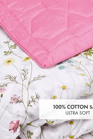 Colcha de satén de algodón 80 hilos/cm² Fleurs sauvages - Rosa y blanco