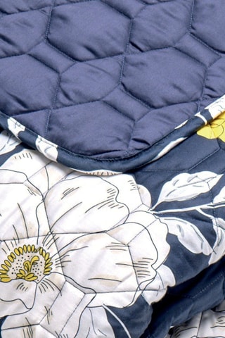 Copriletto in raso di cotone 80 fili/cm² Nuit fleurie - Blu scuro - 220 x 250 cm