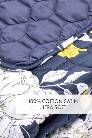 Copriletto in raso di cotone 80 fili/cm² Nuit fleurie - Blu scuro - 220 x 250 cm