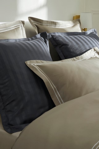 Juego de nórdico de satén de algodón 80 hilos/cm² - Blanco y topo