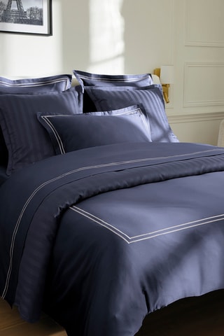 Parure copripiumino in raso di cotone 80 fili/cm² - Bianco e blu scuro