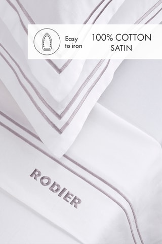 Juego de sábanas de satén de algodón 80 hilos/cm² - Blanco y gris oscuro