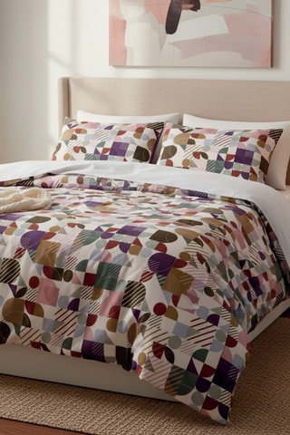 Conjunto de edredão em cetim de algodão 80 fios/cm² - Branco e toupeira