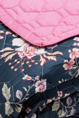 Copriletto in raso di cotone 80 fili/cm² - Blu scuro e rosa