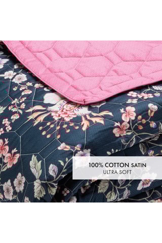 Copriletto in raso di cotone 80 fili/cm² - Blu scuro e rosa