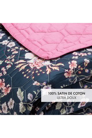 Copriletto in raso di cotone 80 fili/cm² - Blu scuro e rosa