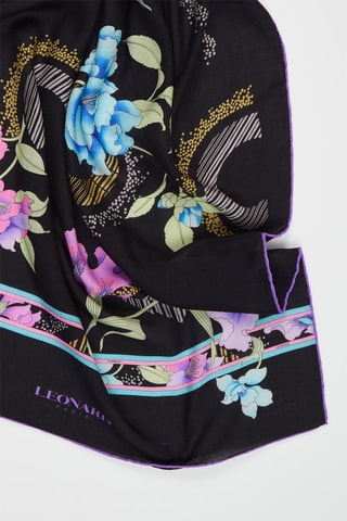 Foulard in cashmere e seta Icône - Nero e rosa