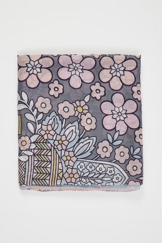 Foulard in lana e seta Disegno ricamo - Grigio chiaro e rosa