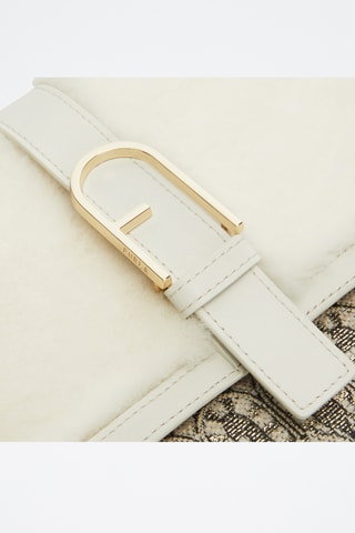 Sac porté épaule en cuir et fourrure de mouton Furla Flow - Blanc