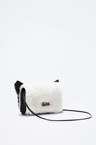 Sac bandoulière en fourrure d'agneau Allegra - Noir et blanc