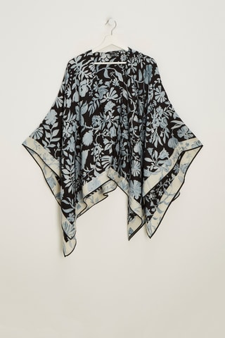 Poncho in lana e seta Marta - Azzurro e nero