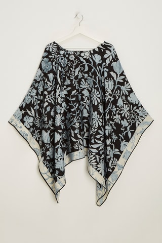 Poncho in lana e seta Marta - Azzurro e nero