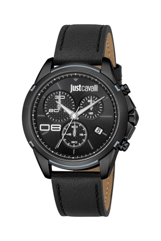Montre à quartz en cuir - Chronographe - Noir