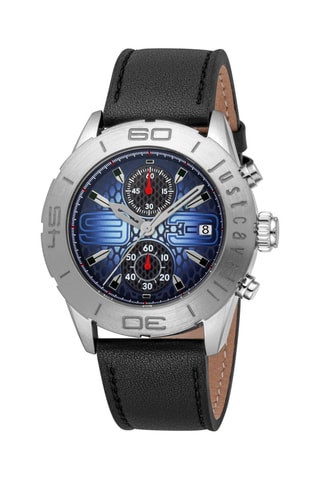 Montre à quartz en cuir - Chronographe - Noir et argenté